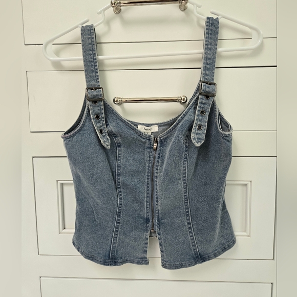 Denim Zip-Up Corset Top - Picture 2 of 4